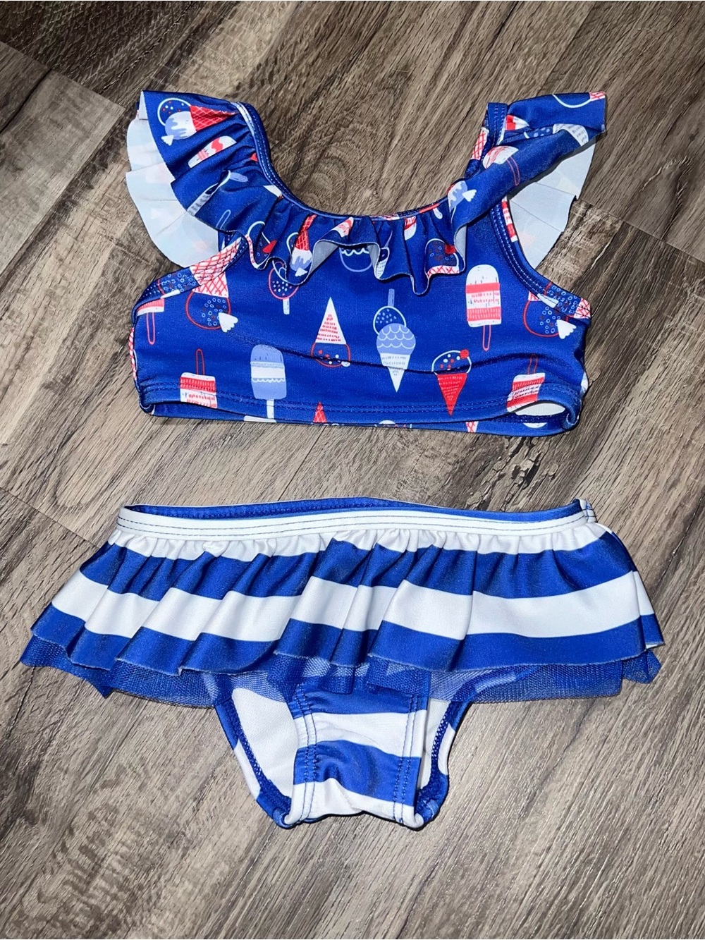 Cat & Jack red, white, & blue patriotic ice cream print & stripes ruffle bikini